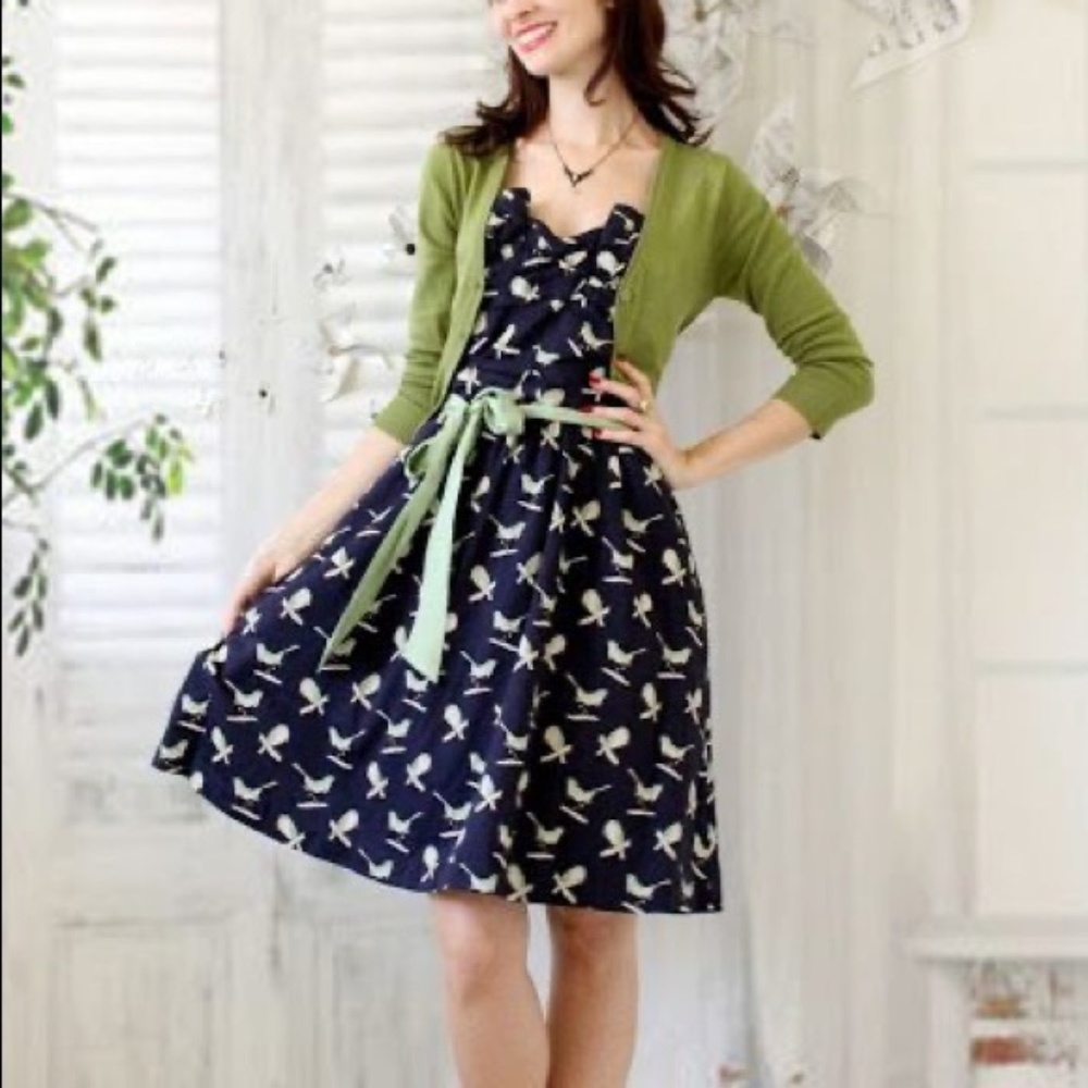 Anthro "Sing Sweetly Party Birds" strapless frock